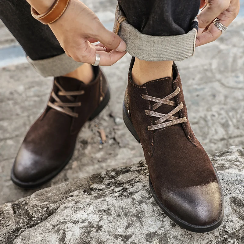 New Cow Suede Ankle Boots Hand - đánh giá và giá Vintage Zipper